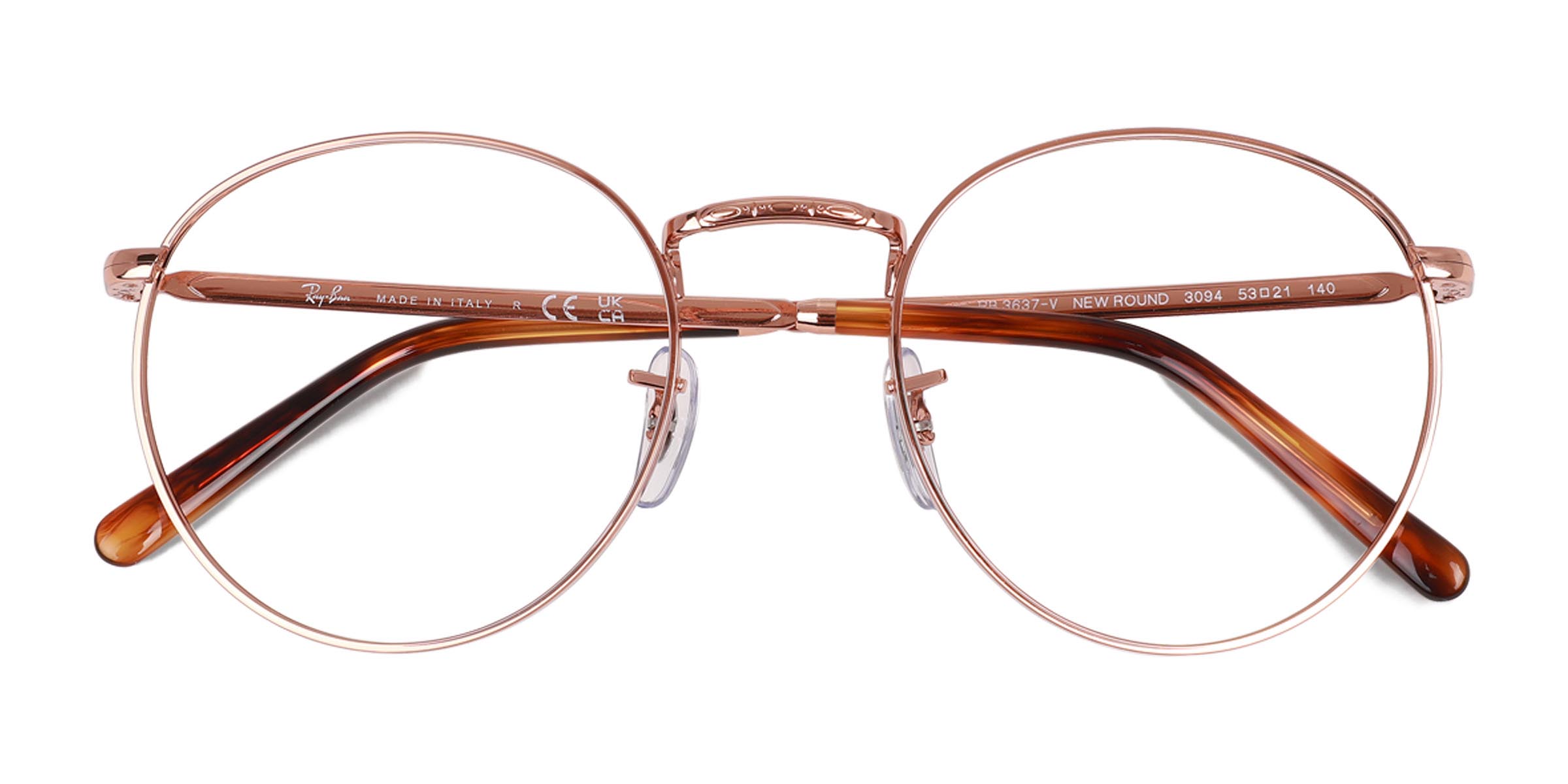 Rose Gold Ray-Ban RB3637V New Round -  Metal Eyeglasses