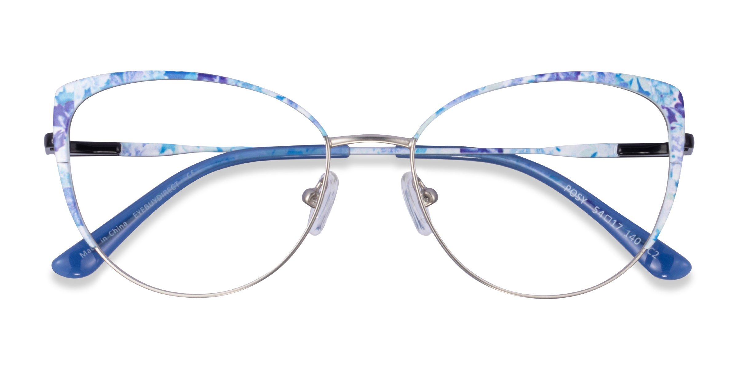 Matt Silver Blue Floral Posy -  Métal Lunettes de vue